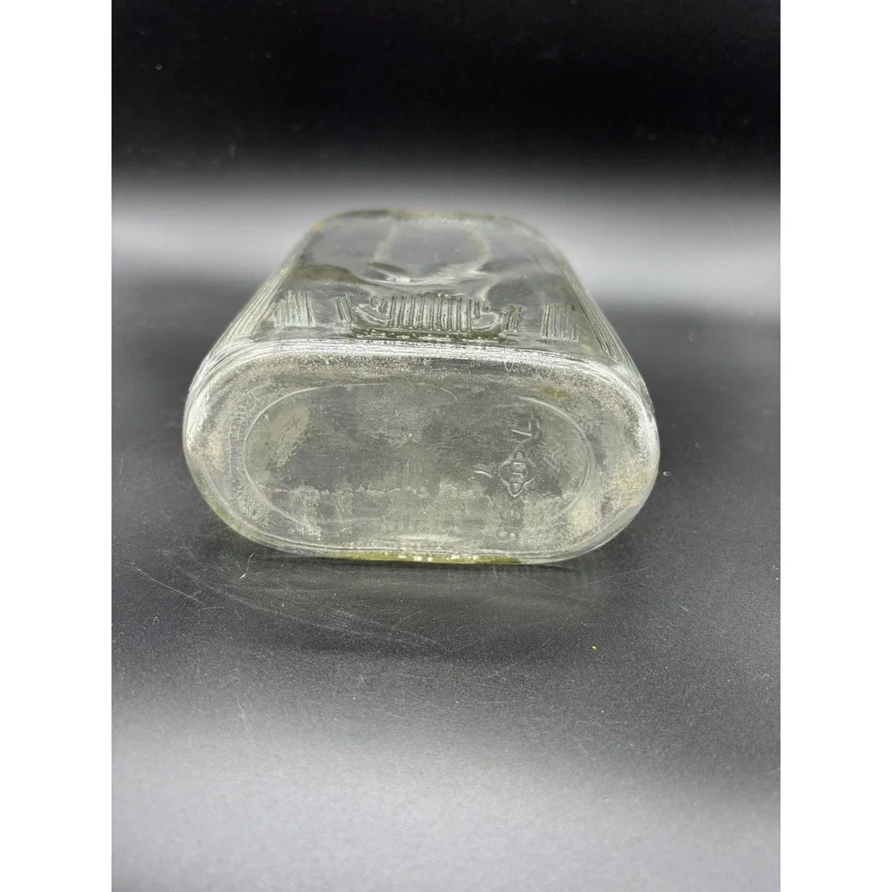 Vintage Clear Glass Embossed Flask‎ Bottle Collectible Display Home Decor